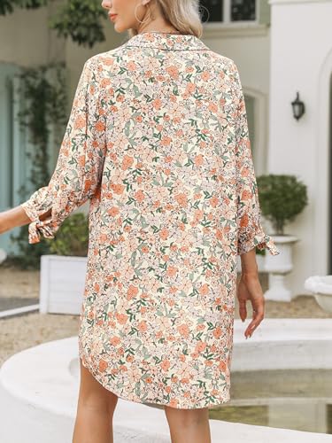 Image of CUPSHE Women Mini Summer Dress Cover Up Oversize Floral Shirt 3 /4 Sleeve Cuff Tie Button Down Beach Dresses Cover Up Top