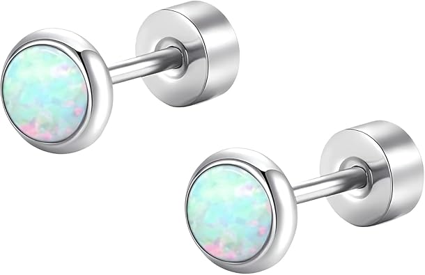 Stainless Steel Stud Earring 1 Pair Silvery Flatback Earrings Helix Hypoallergenic Flat Back Jewellery Dainty Screwback Jewelry for Sensitive Ears Women Ladies Aretes De Mujer
