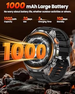 Smartwatch Herren mit 1000mAh Akku/LED Taschenlampen, 1.91" AMOLED 5ATM Smartwatch Militär Fitness Tracker mit Telefonfunktion, 113 Sportmodi Sportuhr/24/7 Herzfrequenz/Schlafmonitor/SpO2/iOS Android