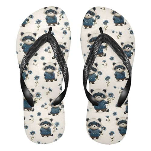 Flip Flop Sandals Cartoon Raccoon Print for Women Men Beach Outdoor XS