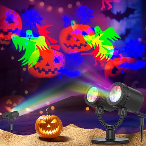 SZGIARUY Halloween Projector Outdoor Waterproof Dynamic with Glowing Spiders Bats Waterproof Double Head Halloween Projector Lights Holiday for Decoration Yard Wall Party