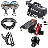 JSHNE Fahrradzubehör 8 Stück Enthalten StVZO LED Fahrradlicht Set, Lenkertasche Fahrrad, Fahrradklingel, Fahrradschloss, Flaschenhalter Fahrrad, Fahrradspiegel für Männer Damen Fahrrad E-Bike