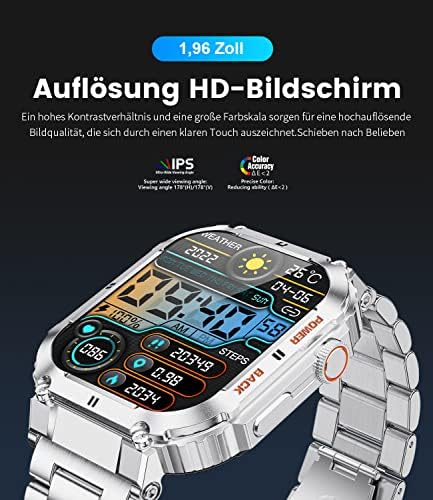 Smart Watch for Men (Bluetooth Call/Voice Assistant), 1.96" Fitness Tracker Watch Heart Rate/SpO2/Blood Pressure/Sleep Monitor, 100+ Sport Mode,400mAh IP68 5ATM Waterproof Military Rugged Smartwatch