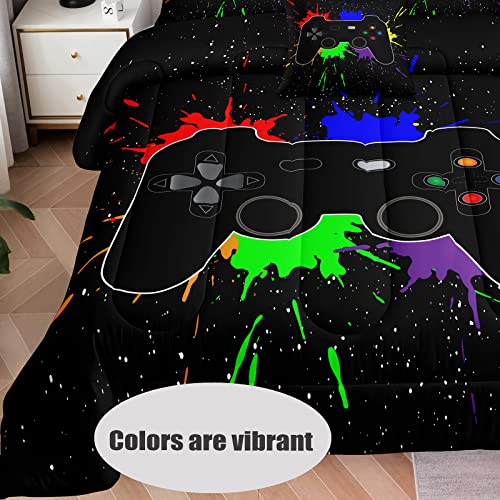 Lris Bedding Boys Gamer Comforter Sets Queen Size For Kids Bedding,5 Piece Bed In A Bag Gaming Bedding Set,Boys Game Console Pattern Bed Set With Flat Sheet,Fitted Sheet,Cushion Cover,Pillowcases #TOP1