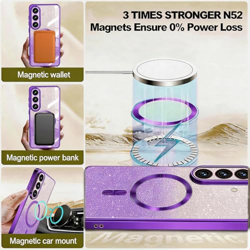 Image of Misscase for Samsung Galaxy S26 Case Compatible with MagSafe,Built-in Camera Lens Protector Full Protection Soft TPU Anti-Scratch Anti-Fingerprint Magnetic Glitter Slim Case Cover Purple