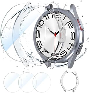 CAVN Screen Protector Compatible with Samsung Galaxy Watch 6 Classic 47mm, [3+1] 9H Hardness Anti-Scratch Tempered Glass Screen Protector with PC Bumper Case for Galaxy watch 6 Classic