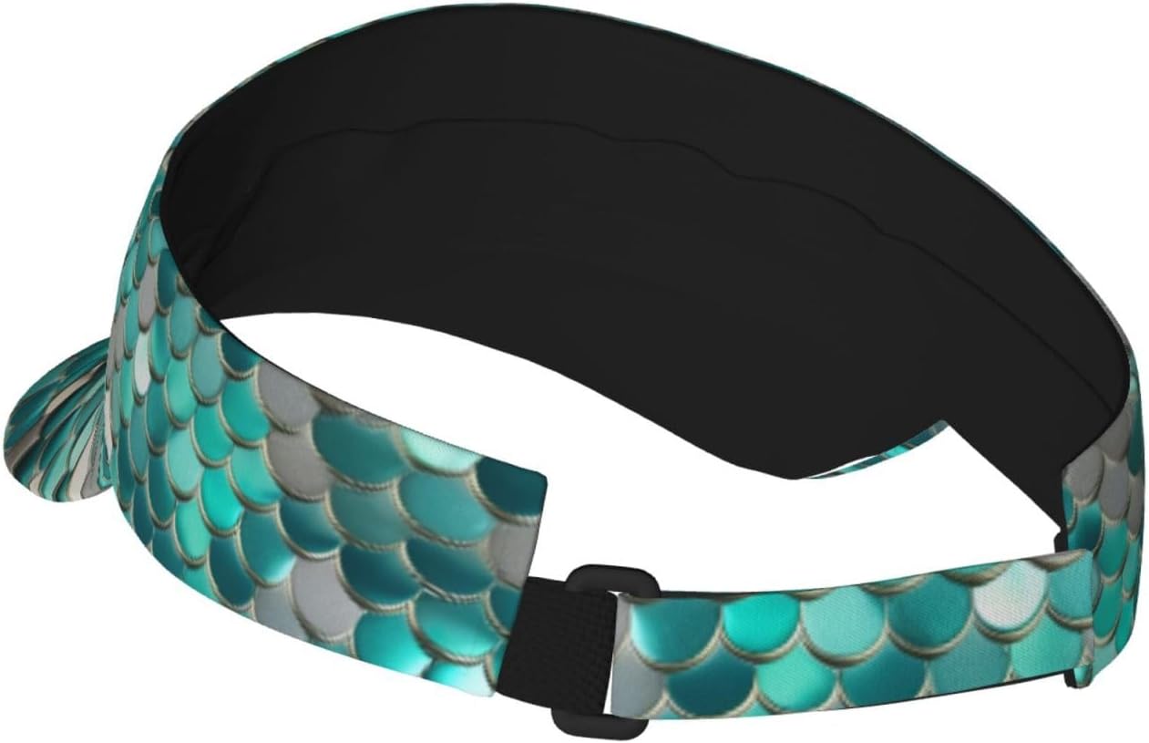 Mermaid Scale Print Sports Sun Visor Hats Adjustable Running Golf Tennis Sun Cap for Women Men Black