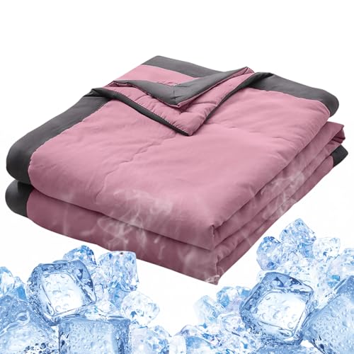 Winuoyang Cooling Blanket for Night Sweats, Breathable Lightweight Blanket for Summer Hot Weather 100x140cm (Light Grey) (Pink)