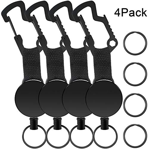 4 Pieces Retractable Key Chain Heavy Duty Badge Holder Reel with Steel Cable