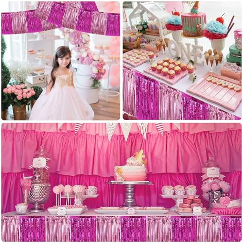 Image of BEISHIDA 3 Packs Metallic Foil Fringe Garland Pink Mix Wall Hanging Tinsel Fringe Banners for Car Floats Birthday Baby Bridal Shower Wedding Graduation Holiday Party Decoration(30 Feet)