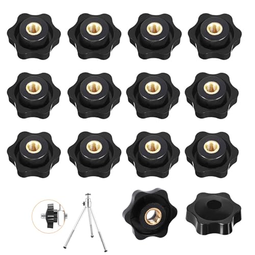 Tuerca de Mango de Estrella, 14 Piezas Perilla de Apriete de Rosca interna, Perillas de Estrella M6, Tuerca Moleteada de 32 Milímetros, Perilla de apriete de Cabeza de Estrella de Plástico, Negro