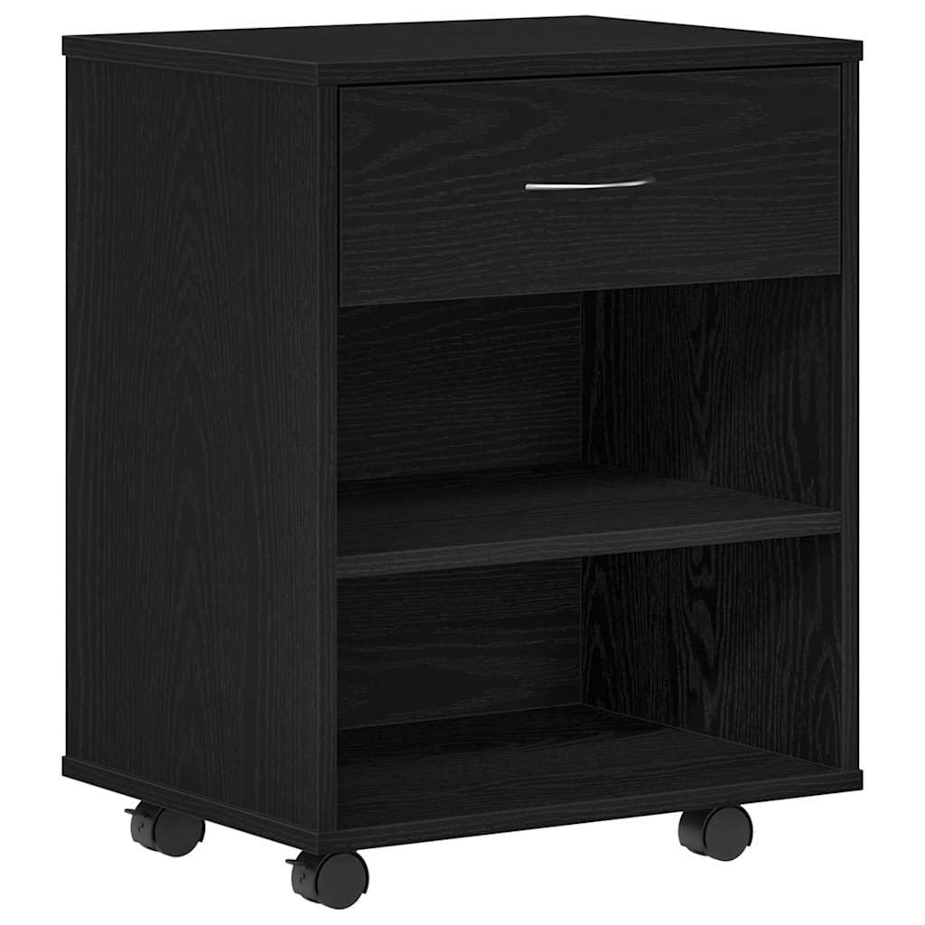 Mobiletto da Ufficio con 2 Cassetti 46x36x59 cm Rovere Nero | Cassettiera compatta in legno ingegnerizzato con 2 ripiani e maniglie in acciaio, adatta per studio e soggiorno.