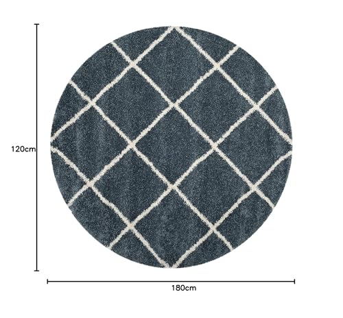 Image of Trellis Design Microfiber Hand Woven Shaggy Carpet Collection with 2 inch Pile Height Carpet for Living Room Size 4x6 feet coular Teal /Ivory