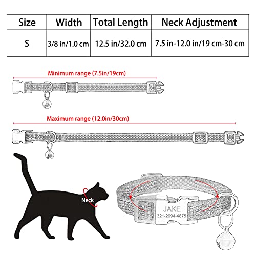 Senristar Personalisiertes Reflektierendes Nylon Katzenhalsband mit Name & Telefon, Individuell Gravierte Schnellverschluss Schnalle Katzenhalsband mit Glocke