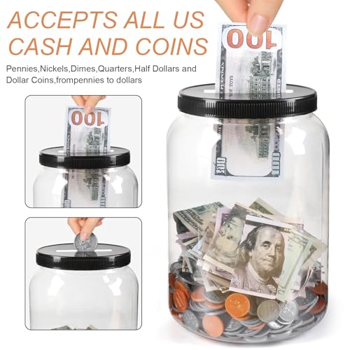 Mczxon 2 Pack Clear Large Piggy Bank with Slotted Lid, 4/5 Gallon Plastic Money Saving Jar Bank Box Container for Cash Saving, Money Coin Change Bank Penny Piggy Jar Bank for Adults Kids