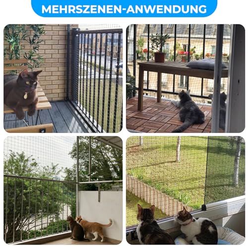 TOFFCAEA Katzennetz für Balkon, 8x3m Katzennetz Drahtverstärkt, mit 25M Befestigungsseil, Stark, Langlebig, UV-Beständig, Wetterfest, Geeignet für Balkone, Terrassen und Fenster (Schwarz, 3x8 m)