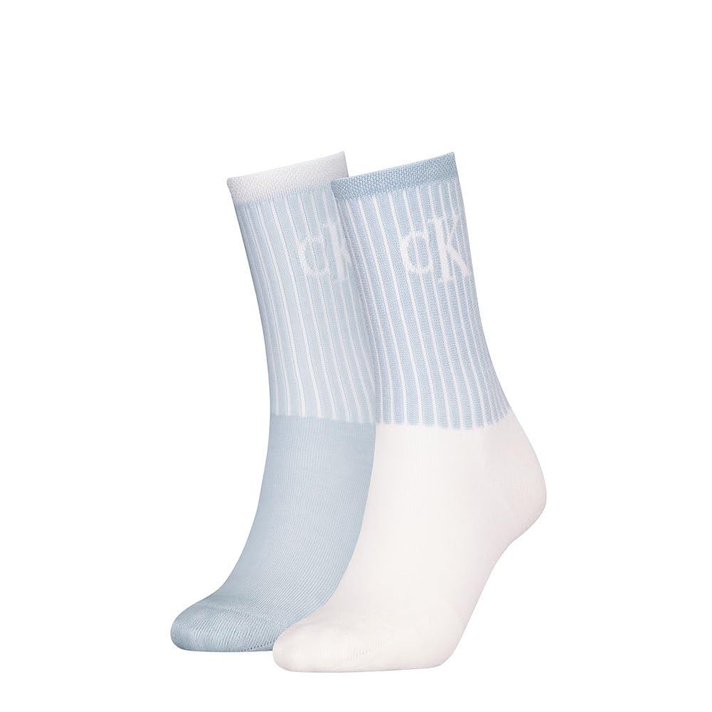 Calvin Klein Women's Crew Socks - Light Blue / White - Pack of 2