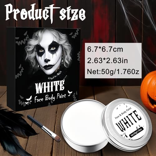 Weiße Schminke Karneval Erwachsene Kinder Set - 50g Fasching Make Up, White Face Paint Kit Mit Pinsel für Gesichtsfarben Bodypainting Halloween Theaterschminke Vampir Körperfarbe Zombie Makeup