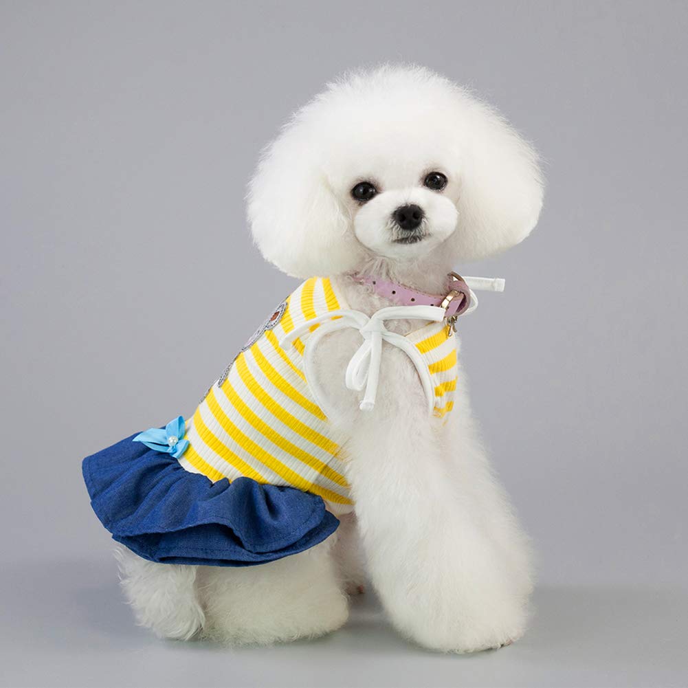 Tangpan Bear Printing Stripes Pet Dress Dog Costume Strappy Puppy Skirt (Yellow,XS)