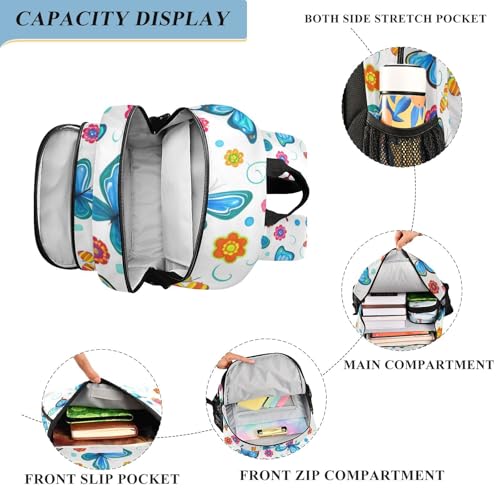 Butterfly Flowers Floral Kids Backpack Large Capacity Bookbag with Reflective Schoolbag for Girls and Boys 23033044