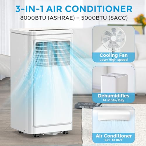 Image of Electactic 8050 BTUs Portable Air Conditioners for Room up to 400 Sq. Ft, Air Conditioners Portable with Cool /Fan /Dry /Sleep Mode, 24H Timer, Remote Control, Window Kit