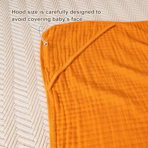 Image of david's kids 2 Pack Hooded Baby Towels, 100% Muslin Cotton 6-Layer Ultra Soft Breathable Absorbent Baby Bath Towels for Infant and Toddler, Newborn Essentials, Large 32x32Inch, Beige & Ginger