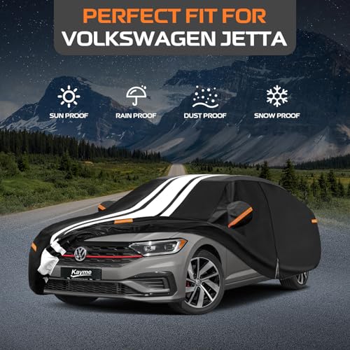 Image of Kayme Heavy Duty Car Cover Custom Fit for Volkswagen Jetta (2006-2026) | Waterproof All Weather for Automobiles, Gift with Tape /Towel /Bag, Outdoor Full Exterior Cover Rain Snow Sun UV Protection.