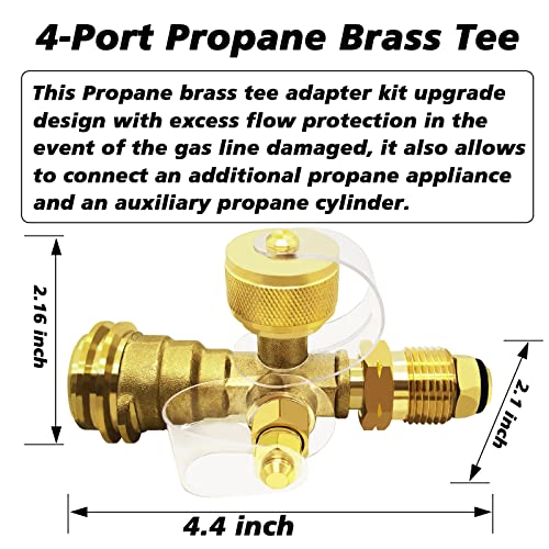 Propane Brass 4 Port Tee Kit Propane Brass Tee Adapter Kit 5Ft And 12Ft Stainless Braided Hoses Allow For Connection Between Auxiliary Propane Cylinder And Propane Appliances For Tank Rv Camping #TOP6
