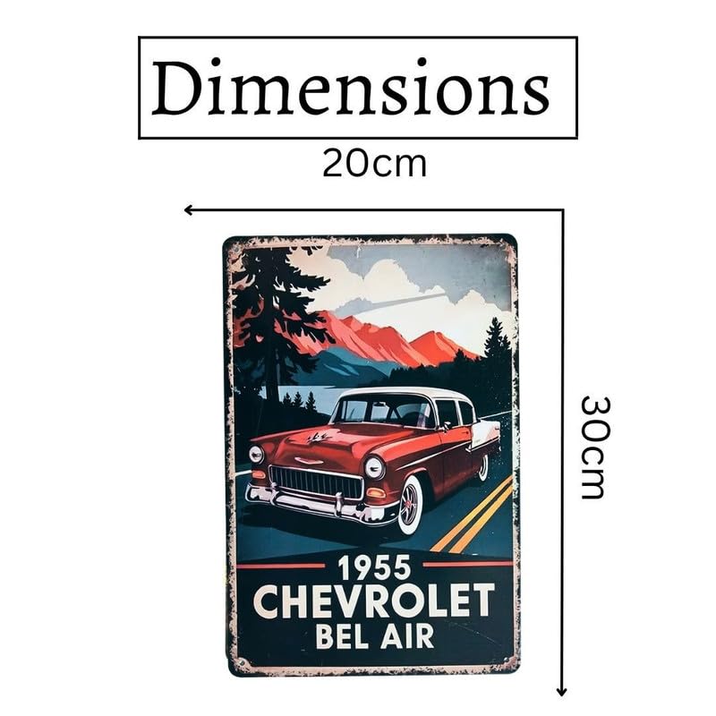 Image of Eazywagon Decorative Retro Metal Signs Wall Plate - 12x8 Inch (Chevrolet Bel Air 1955) | Weatherproof Vintage Metal Sign Plate for Cafe, Home, Bar, Garage | Decorative Wall Hanging Sign Board