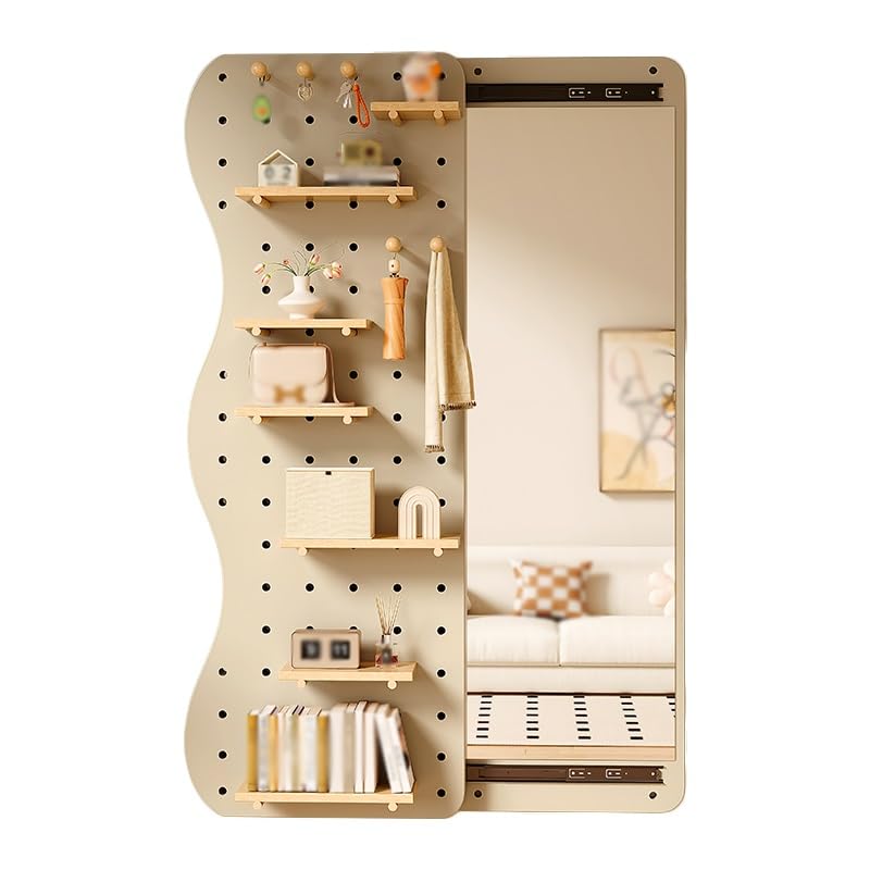 Tablero de madera para pared con espejo, estantes modulares para la entrada del hogar, dormitorio, gimnasio, elegante solución de almacenamiento (160 x 40 cm)