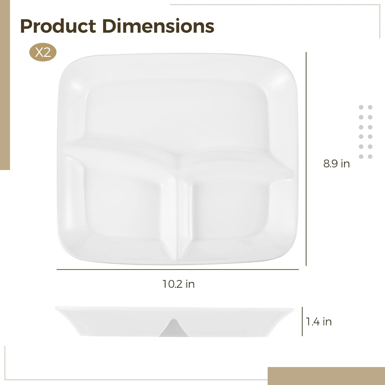 OMISTAR 2 Pcs Portion Control Plates, 10" Ceramic Divided Plates for Adults, Rectangles Porcelain Dinner Diet Plate, White Ceramic Plate for Balanced Meals, Diabetes and Weight Loss Diet - Image 5