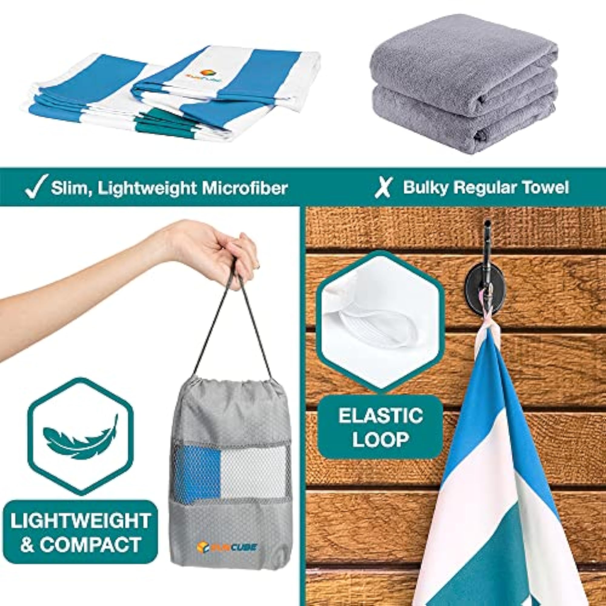 Microfiber Beach Towel for Travel, Quick Dry and Lightweight