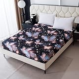 NATURETY Bedding Fitted Sheet with Deep Pocket,3D Pattern Printed Fabric Bed Sheets (Black Butterfly, Full)
