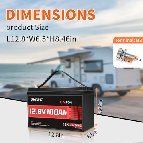 Image of 12V 100Ah LiFePO4 Lithium Battery, Built-in 100A BMS Group 31, 6000+ Deep Cycles Rechargeable Battery Ideal For RV, Solar, Off-Grid Systems, Home Energy Storage,Marine