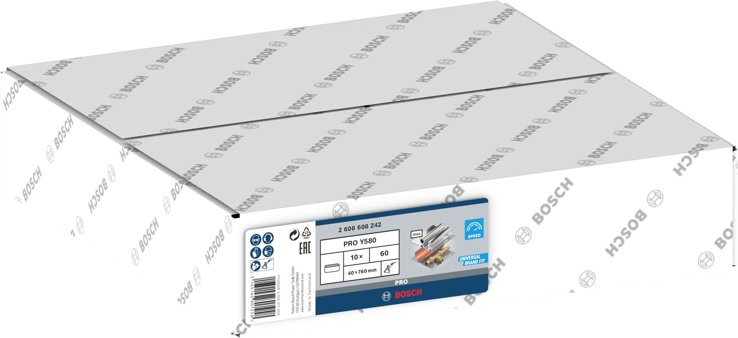 Bosch 10x Nastro abrasivo PRO Y580 per tubi (per Acciaio inossidabile, 40 x 760 mm, Grano 60, Professional Accessorio Levigatrice a nastro)