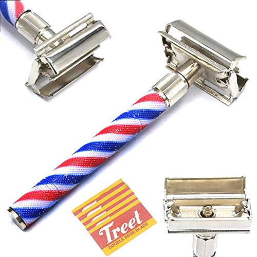 AAProTools Red, White & Blue Handle Double Edge Shaving Safety Razor + 5 Blades