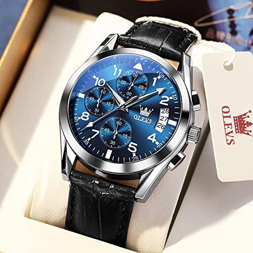 Image of OLEVS Men's Watches Brown Leather with Date,Casual Watches for Men,Large Face Watches Men,Chronograph Mens Watch,Sport Waterproof Business Dress Analog Quartz Men's Wrist Watches Reloj De Hombre