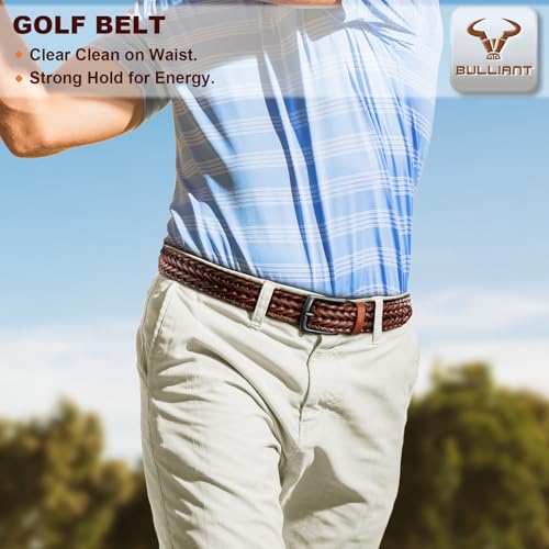 BULLIANT Men Belt 2Pack,Braided Woven Leather Belt For Men Golf Casual Jeans 1 3/8"4
