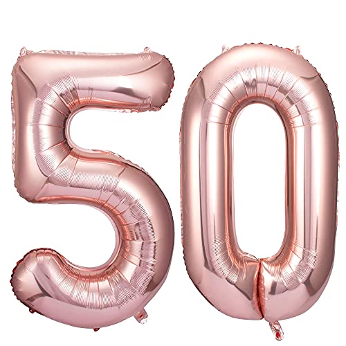 Jonhamwelbor 50 Number Balloons Rose Gold Big Giant Jumbo Number 50 Foil Mylar Balloons for 50th Birthday Party Supplies 50 Anniversary Events Decorations