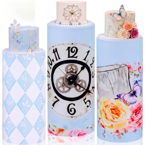 Mindsoft Set of 3 Wonderland Theme Spandex Cylinder Stand Covers for Party, Winter Cylinder Pedestal Covers, Dessert Tables Display for Tea Birthday Fairy Party Backdrop Decor(White, Blue, Wonderland) by Mindsoft - Used condition - US$17.73
