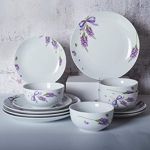 Xiteliy Ceramic Dinner Plate Sets, Plates, Bowls, 12 Pieces,Lavender Dinnerware Set Service For 4 (Purple, Tl-Xyc-D) #TOP2