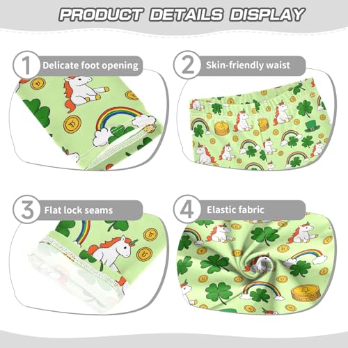 Unicorn Rainbow Clovers Pattern Girls Leggings Soft Comfortable Athletic Leggings Dancing Pants for 4-10 Years3