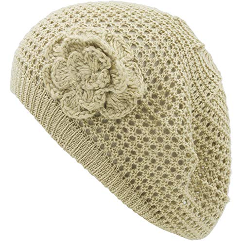 An Crochet Hats For Women Beanie Cap Beret Knit Flower Beige Teens Girls #TOP8