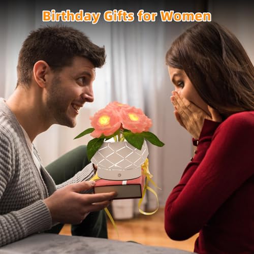 Image of Roses Flower Touch Lamp,Rechargeable Cordless 3-Colour Dimming Small Night Light for Festival,Dining Room,Bedroom Home Decor Birthday Gifts-6 Rose