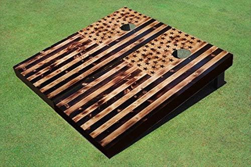 American Flag Burned Wood Look Cornhole Boards