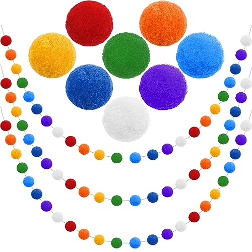 3pk Rainbow Pom Pom Garland LGBTQ Pride Month Decorations, Cute Colorful Felt Ball...