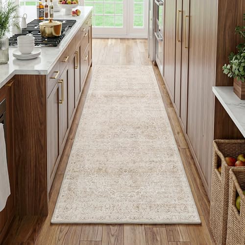 FMFUNCTEX 3x7 Hallway Runner Rug Washable Beige Neutral Vintage Distressed