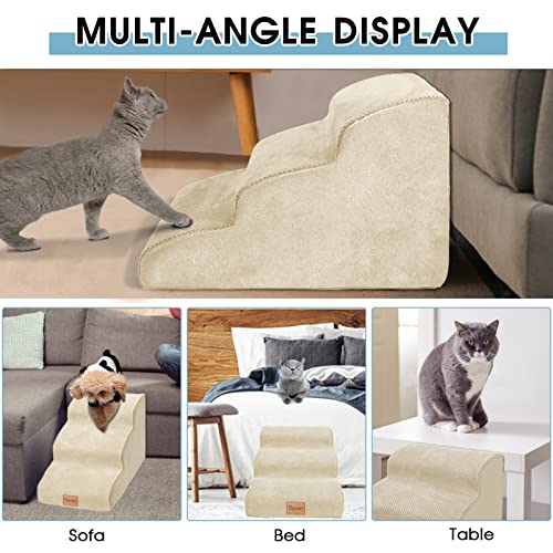 Topmart 3 Tiers Foam Dog Ramps/Steps,Non-Slip Dog Steps With Waterproof Cover,Extra Wide Deep Dog Stairs,High Density Foam Pet Stairs/Ladder,Best For Older Dogs,Cats,Small Pets #TOP5