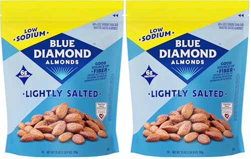 Image of Blue Diamond Almonds Low Sodium Lightly Salted Snack Nuts, 25 Oz Resealable Bag (Pack of 2)
