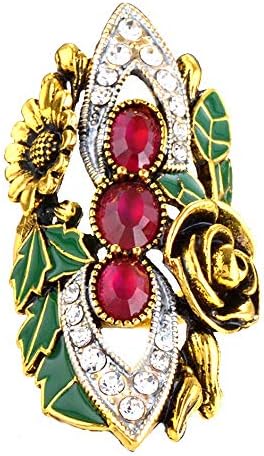 HSQYJ Crystal Antique Gold Plated Party Cocktail Ring Vintage Colorful Enamel Wedding Rings Mosaic Red Resin Finger Rings for Women Jewelry (7)
